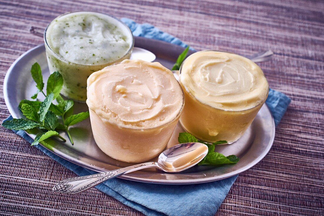 Three Assorted Homemade Sorbets; From Above