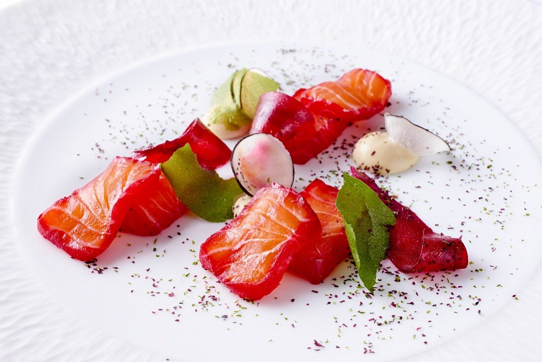 Norwegian salmon with radish and beetroot