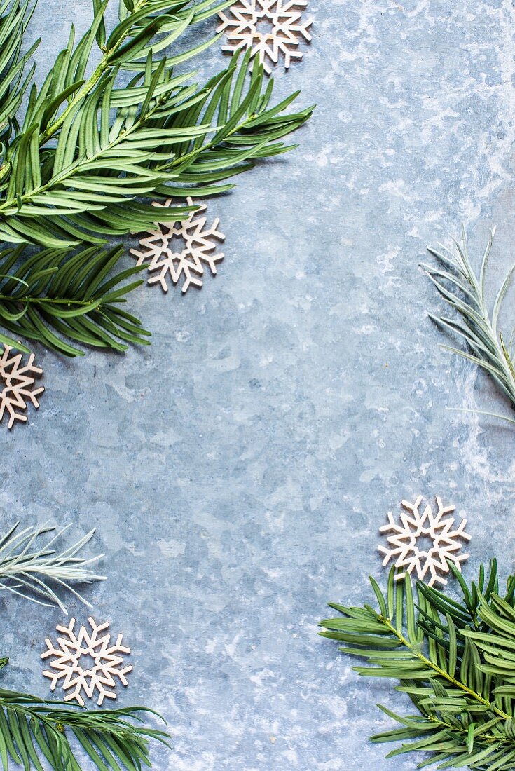 Christmas decorations made of Christmas tree branches and stars