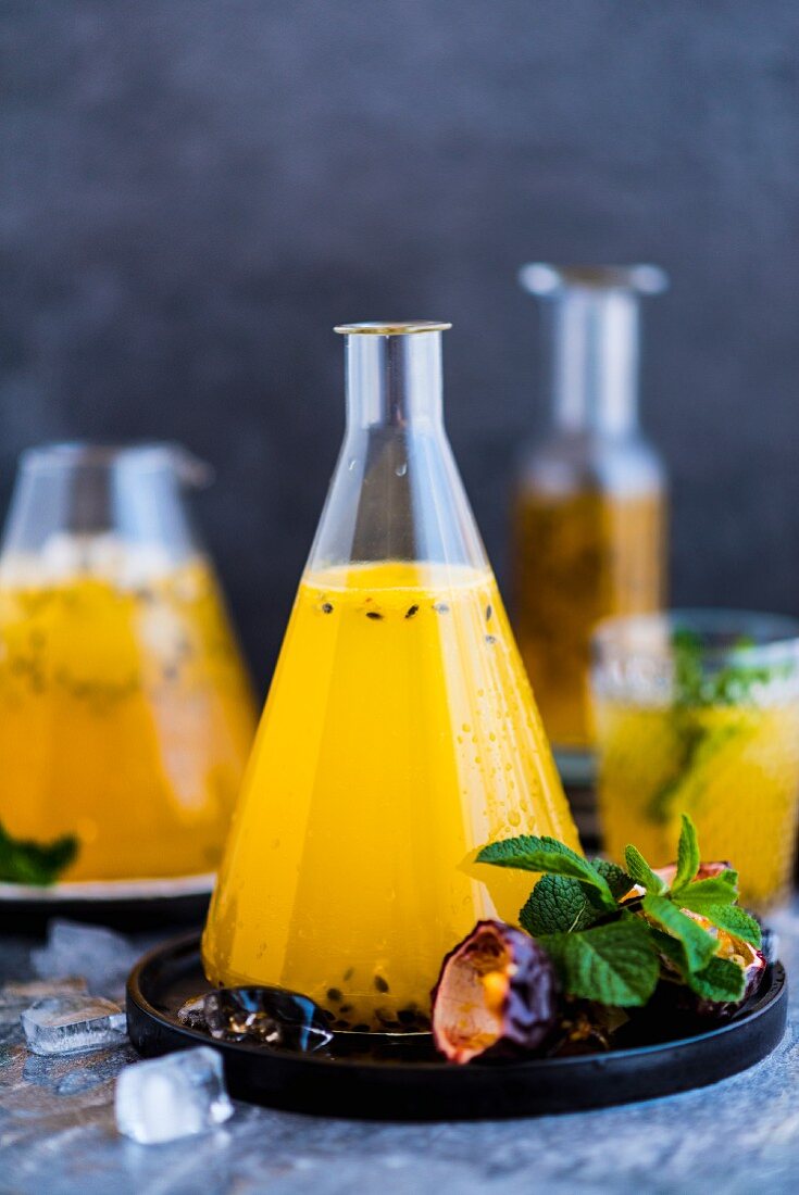 Passionfruit cordial in a carafe