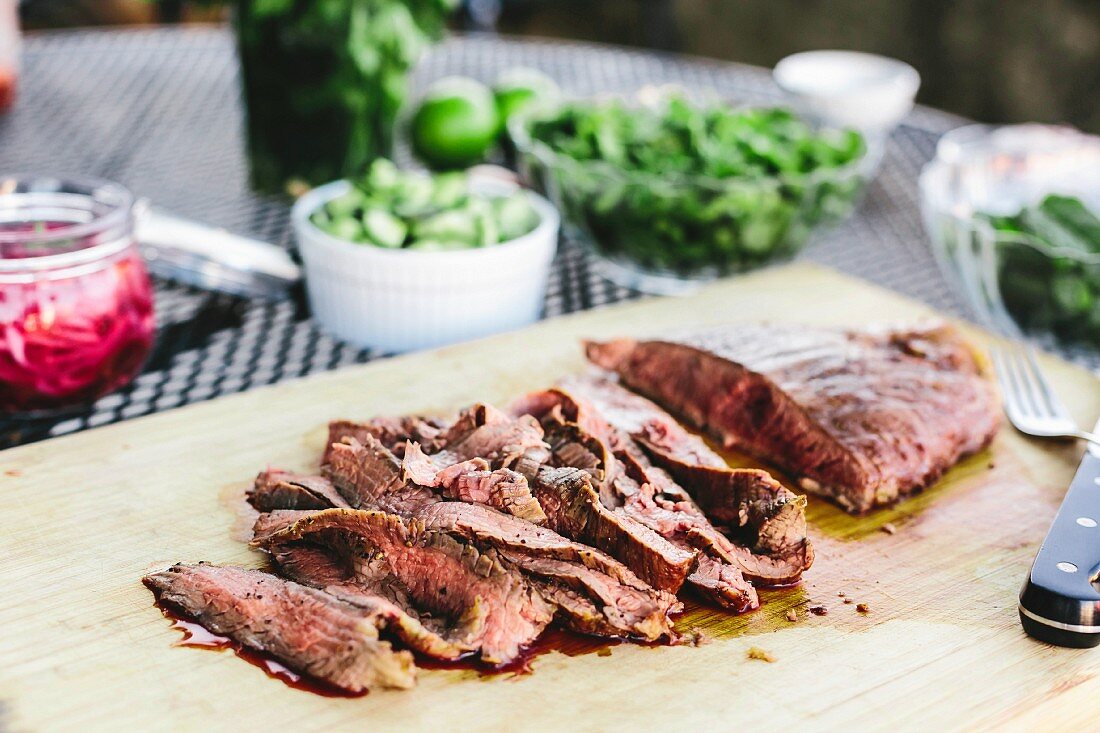 Grilled and sliced flank steak