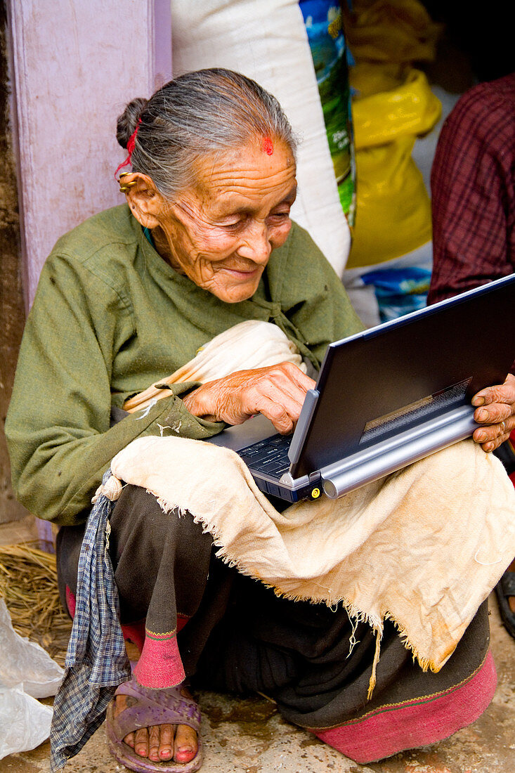 Old Woman with Laptop