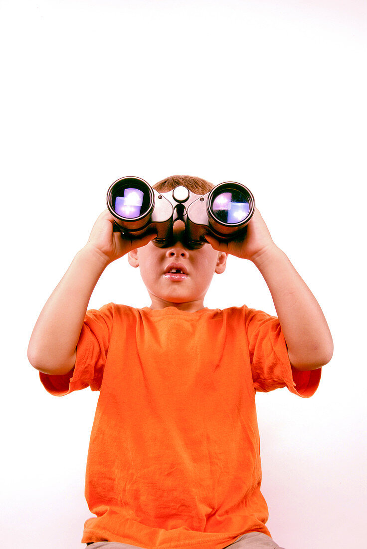 Five-Year-Old Uses Binoculars