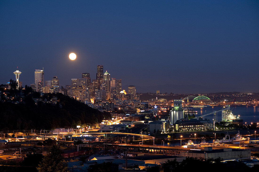 Moonrise Seattle Skyline,USA