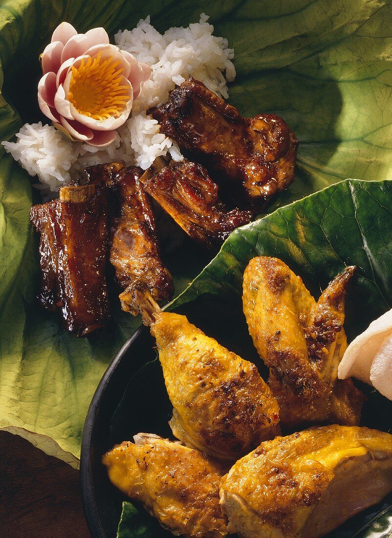 Barbecue Spare Ribs and Roasted Chicken