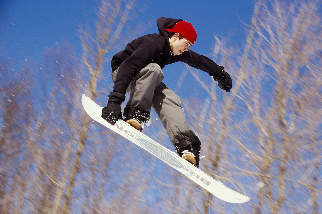 Snowboarder getting air,Belleayre Mt,NY