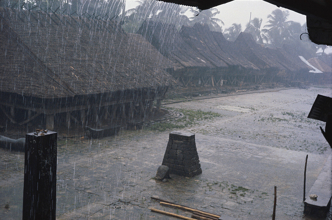 Monsoon Rain in Indonesian Hut Village