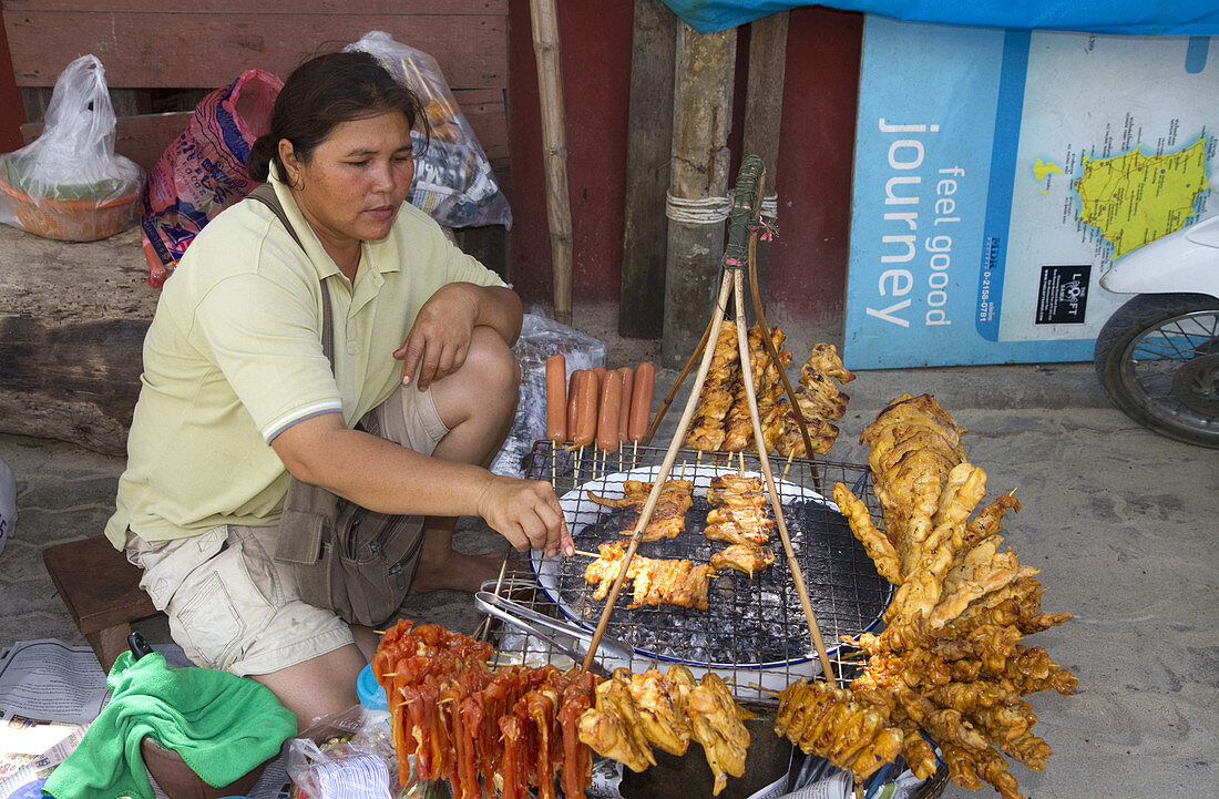Vendor Grilling Meat,Thailand