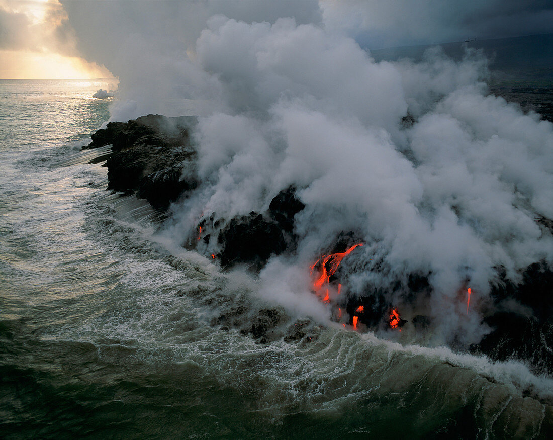 Lava Flowing into the Ocean,Hawaii