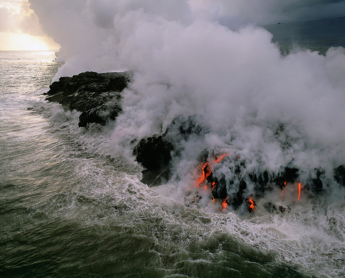 Lava Streams Into the Ocean,Hawaii