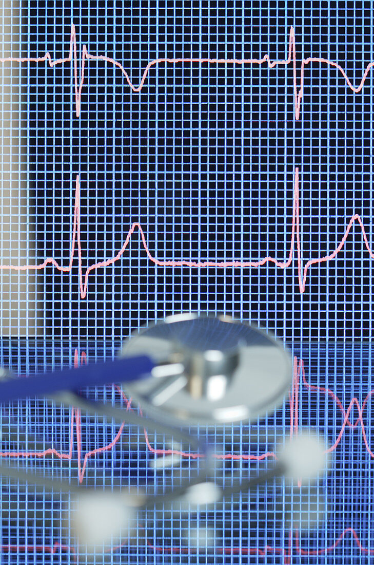 Stethoscope with ECG in Background