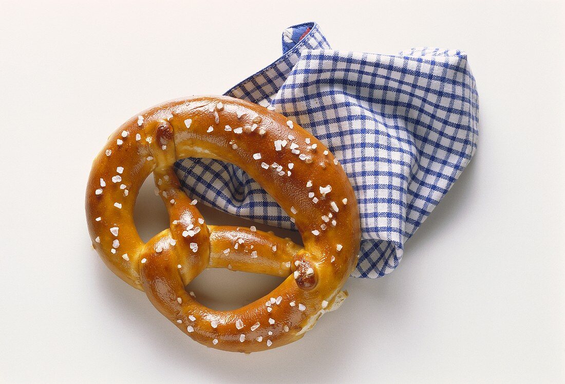 Pretzel with a Blue and White Gingham Napkin