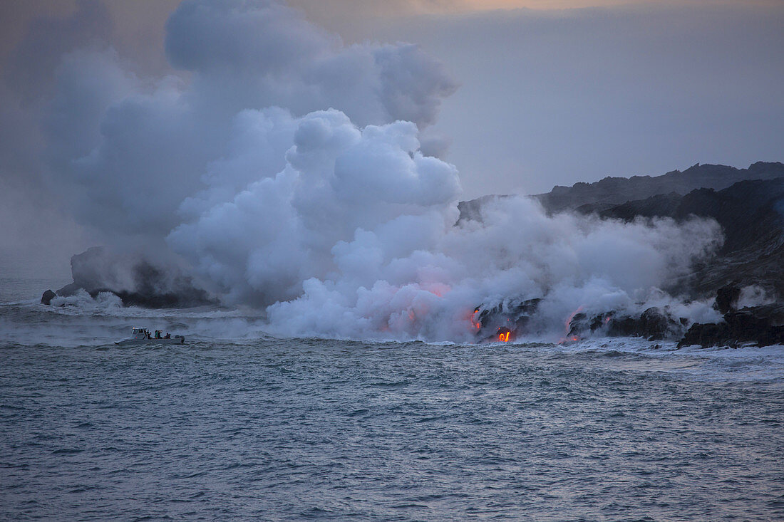 Lava Flowing into Ocean,Hawaii