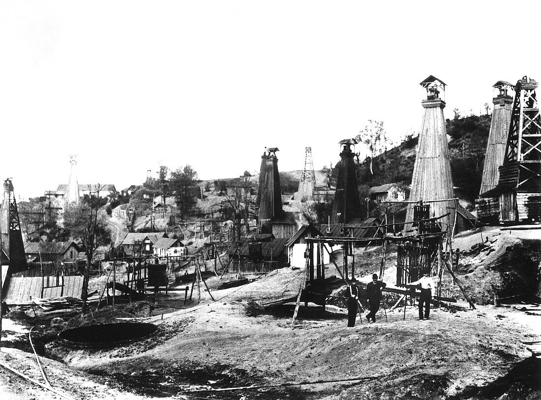 Early US oil field,historical image