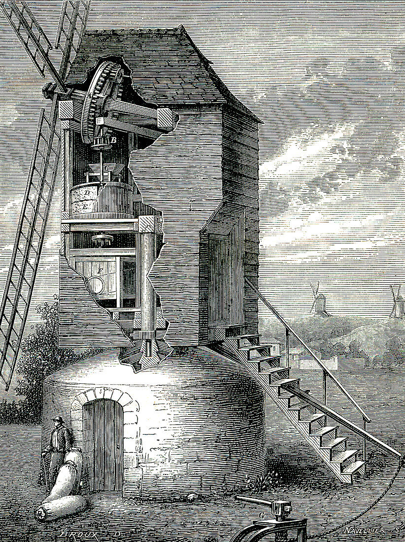17th Century windmill,illustration