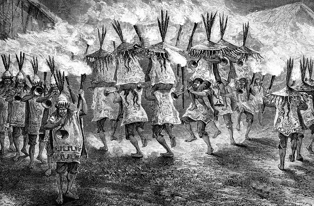 Native American torch dance,illustration