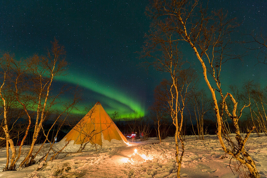Northern lights and winter tent,Sweden