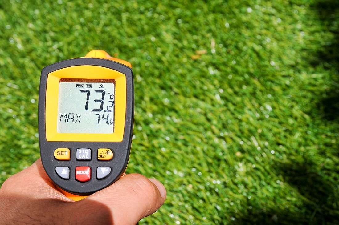 Measuring temperature of artificial lawn