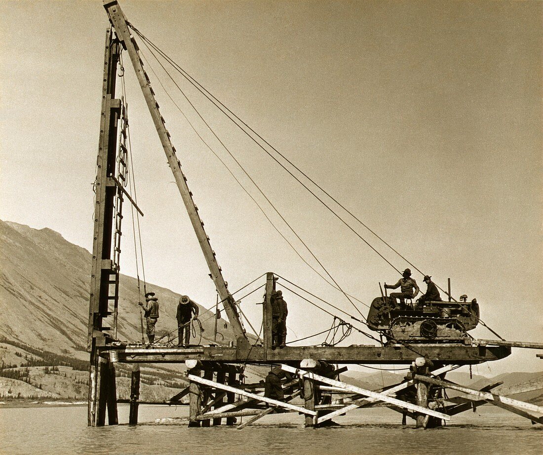 River bridge construction,1940s