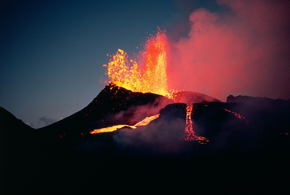 Kilauea volcano: rift with molten lava flowing