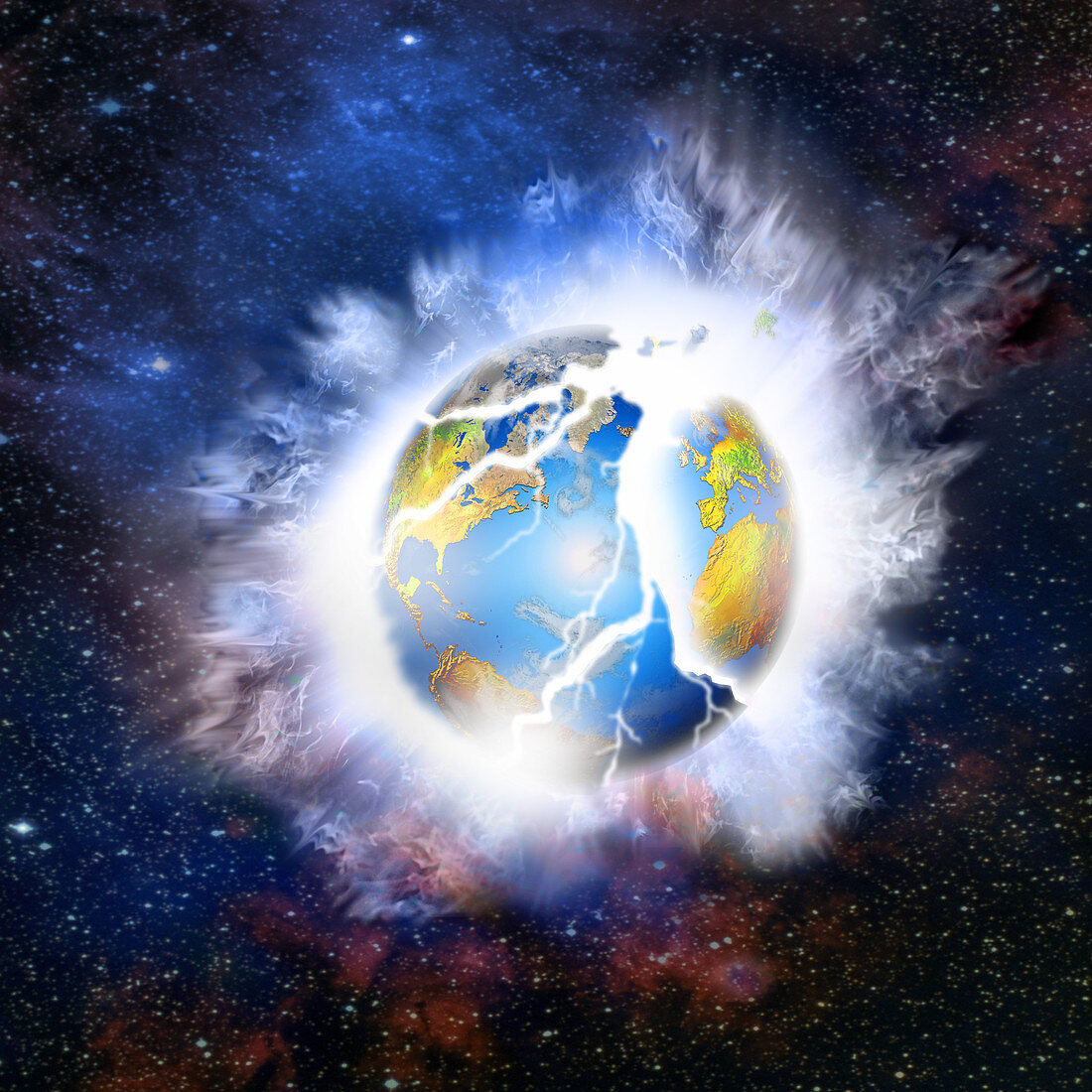 Illustration of the Earth Exploding