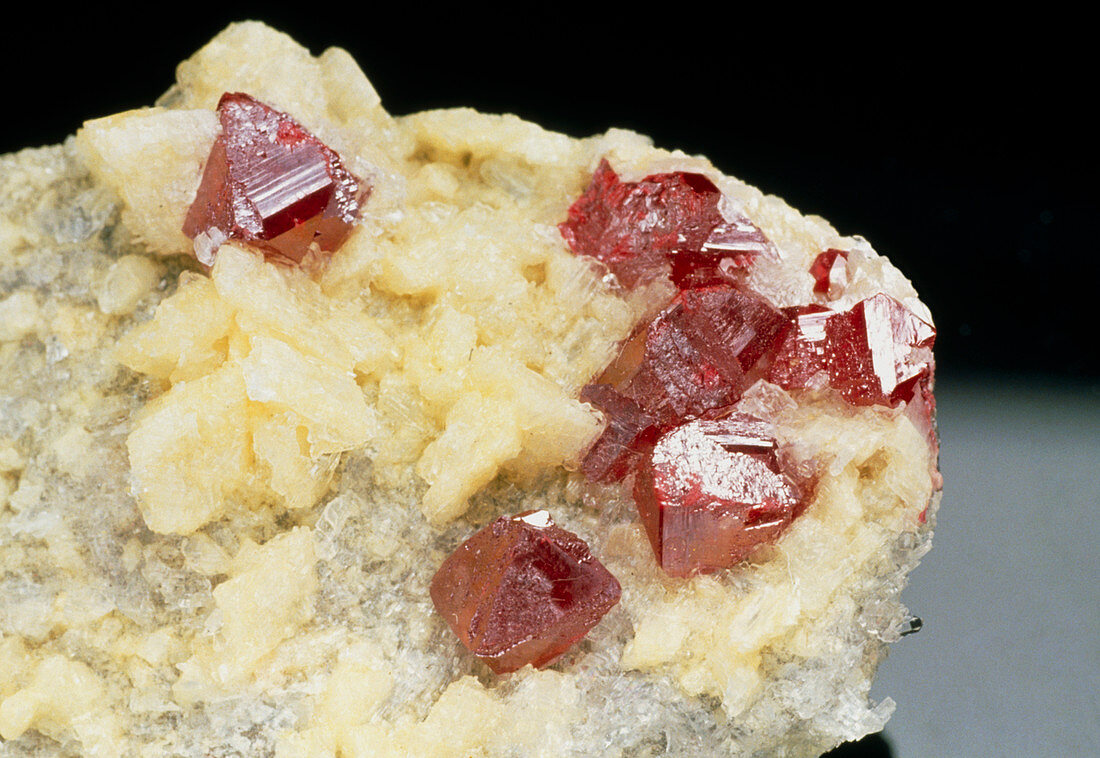View of a specimen of the mineral cinnabar