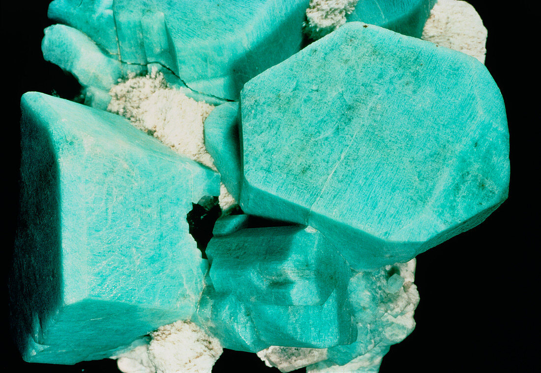 View of green microcline feldspar crystals