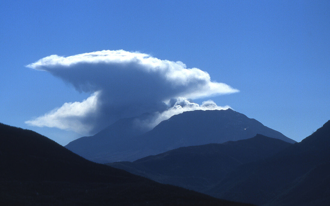 Mt. St. Helens showing steam eruption