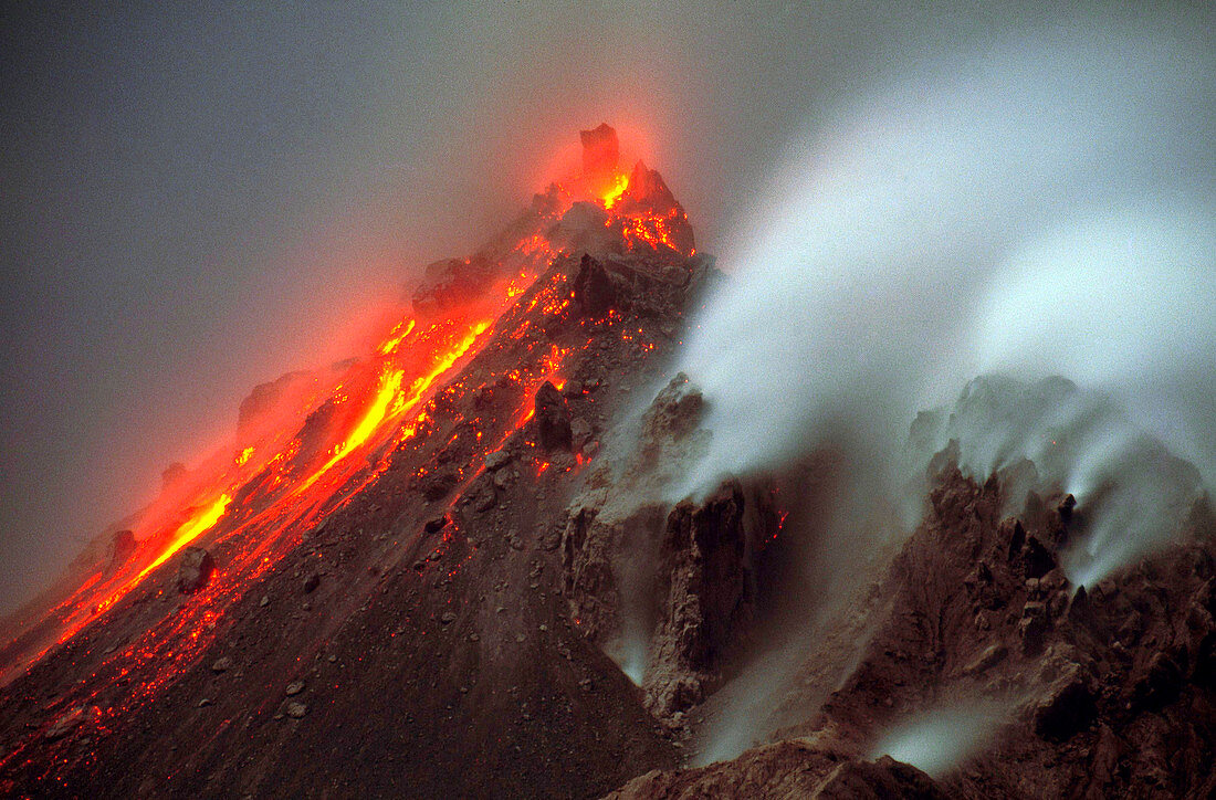 Soufriere Hills volcano erupting