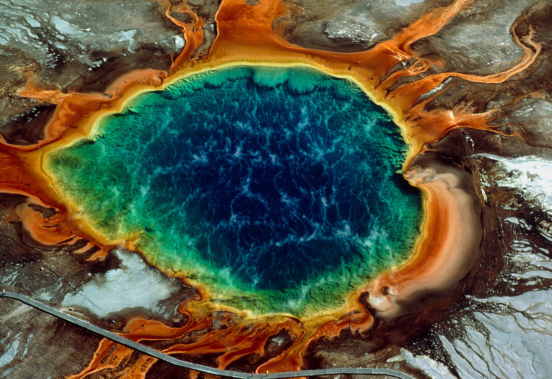 Aerial view of Midway Geyser,Yellowstone USA