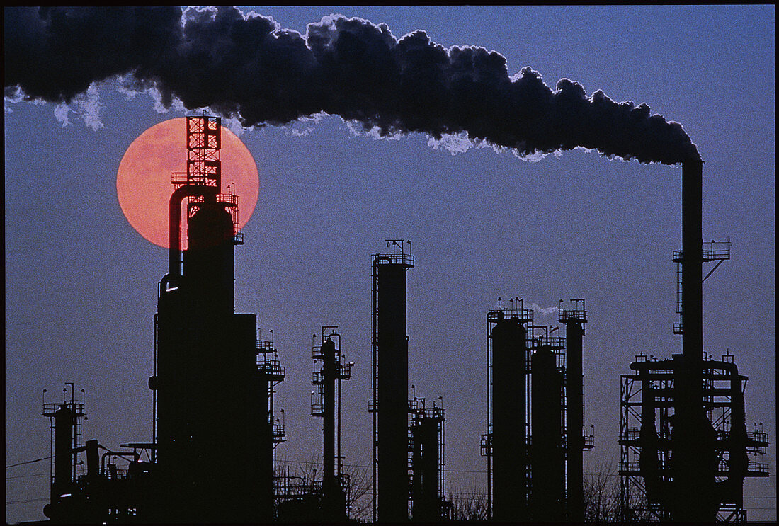 Smoking oil refinery chimney