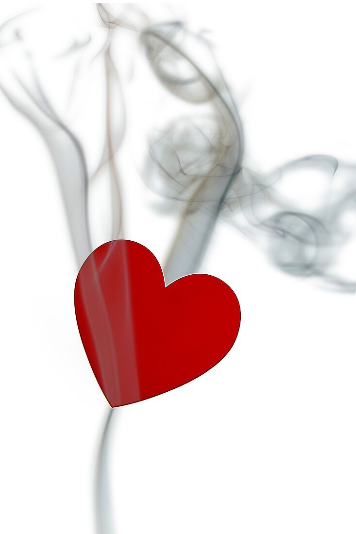 Red heart with smoke