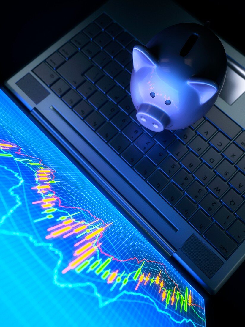 Piggy bank with charts,illustration