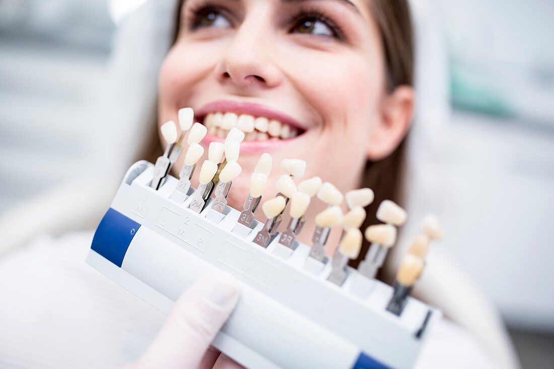 Patient with tooth veneers