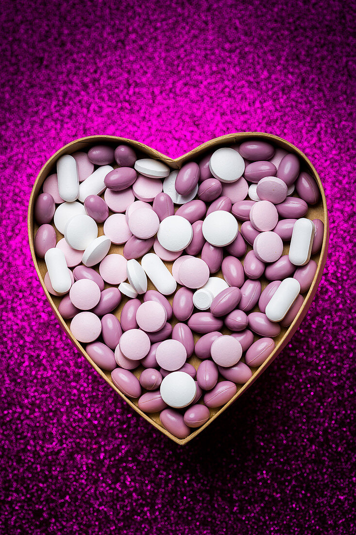 Generic pills and capsules in heart shape