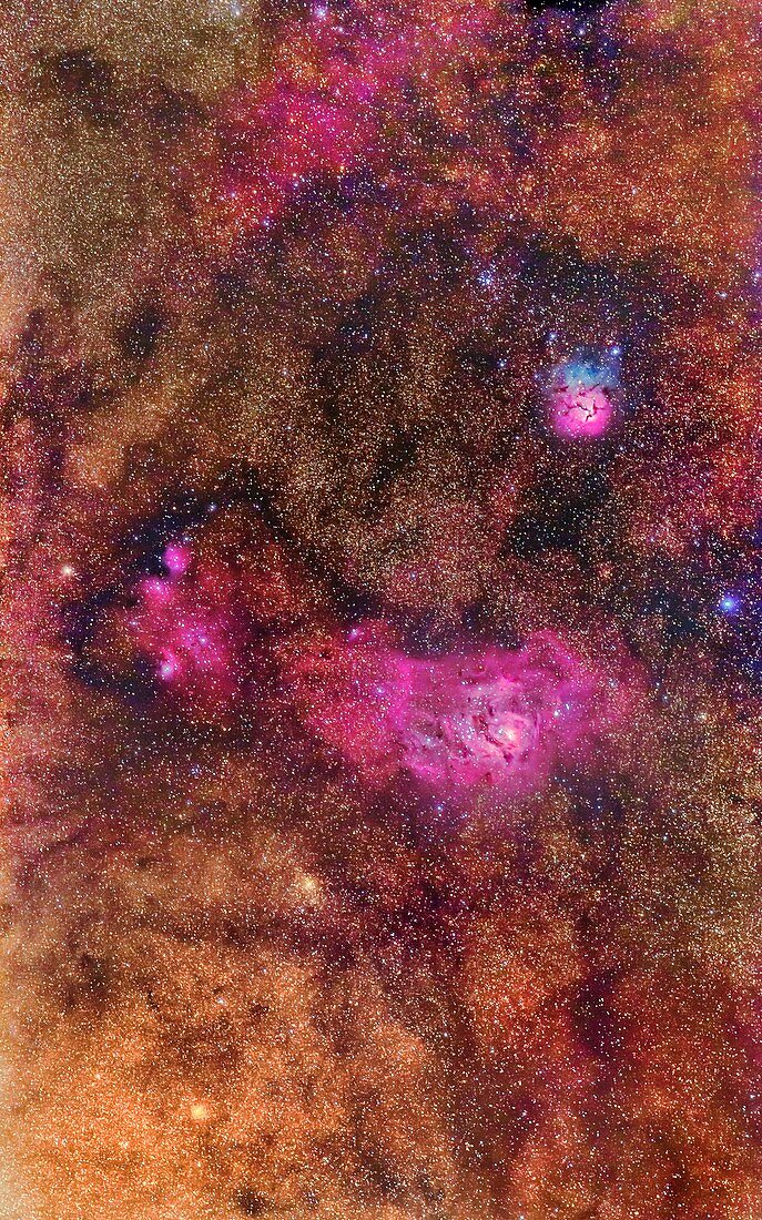 Lagoon and Trifid nebulae, optical image