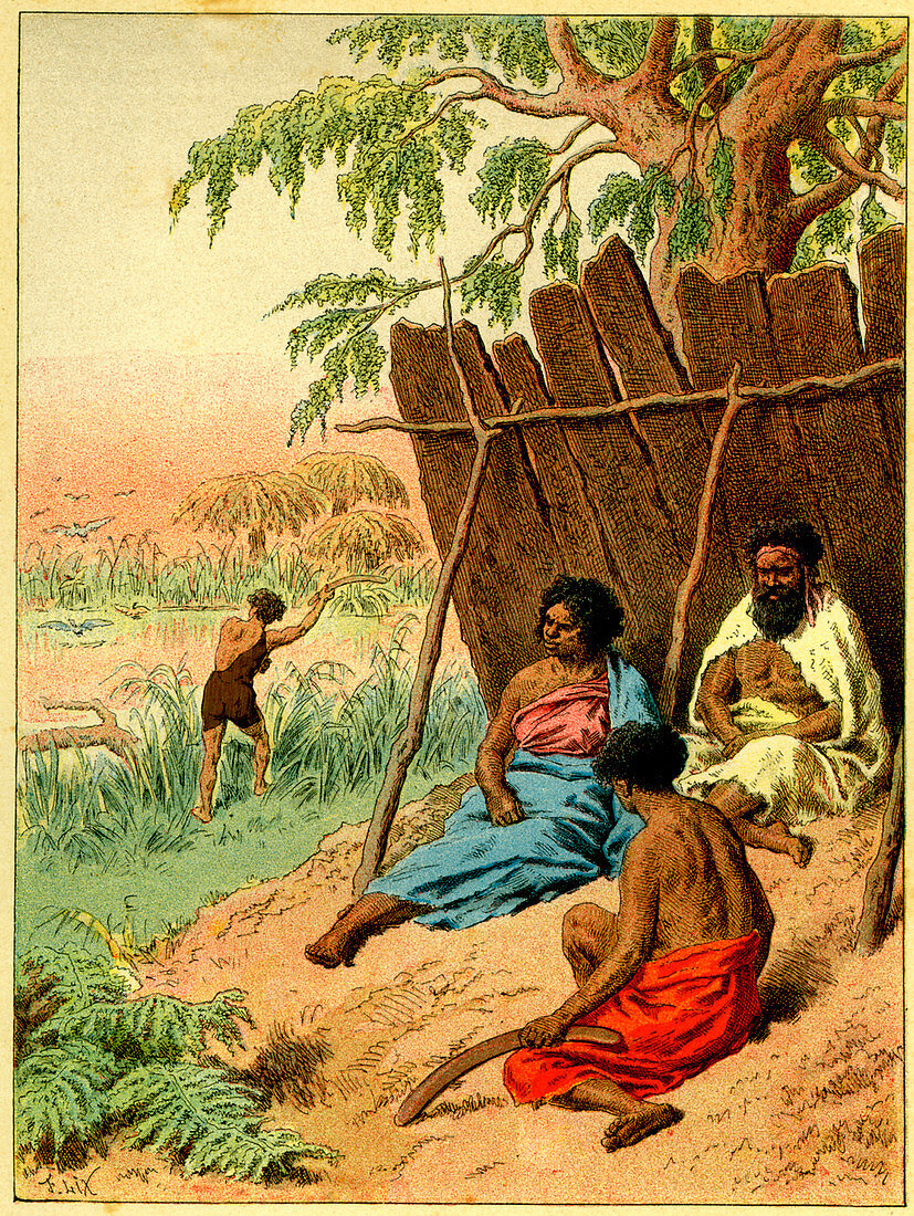 19th Century aboriginal Australian family, illustration