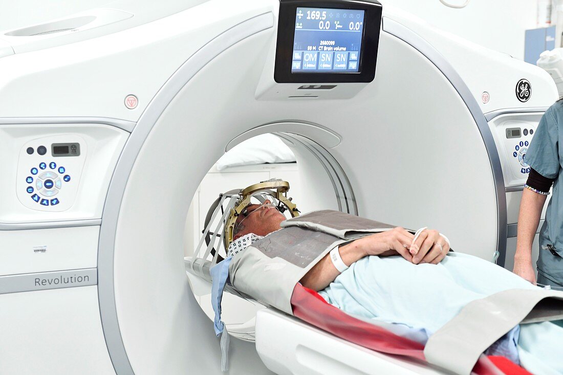 CT scan during deep brain stimulation surgery