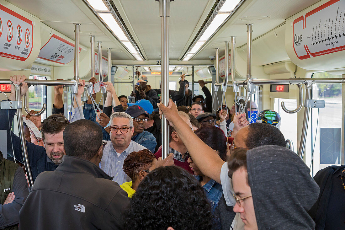Tram and passengers, Detroit