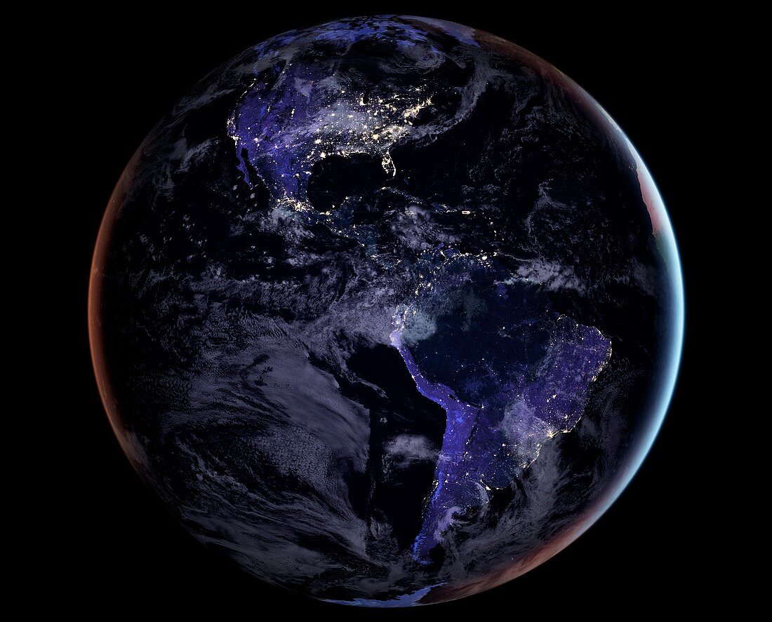 Americas at night, satellite image