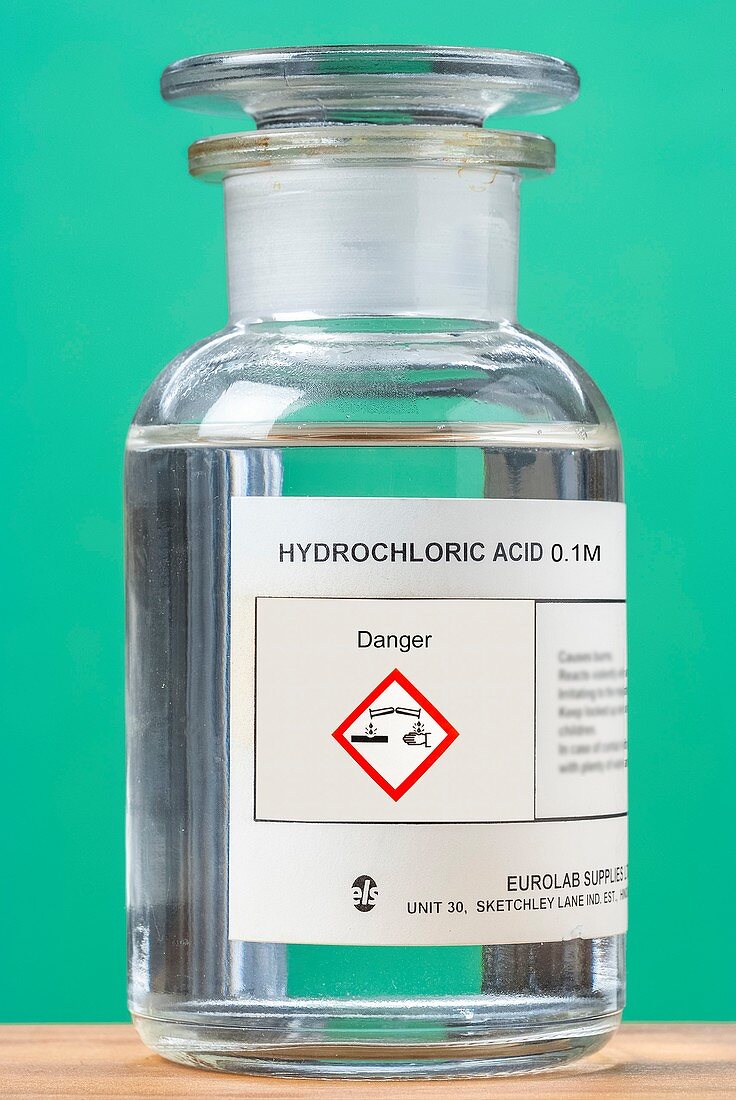 Reagent bottle of 0.1M hydrochloric acid