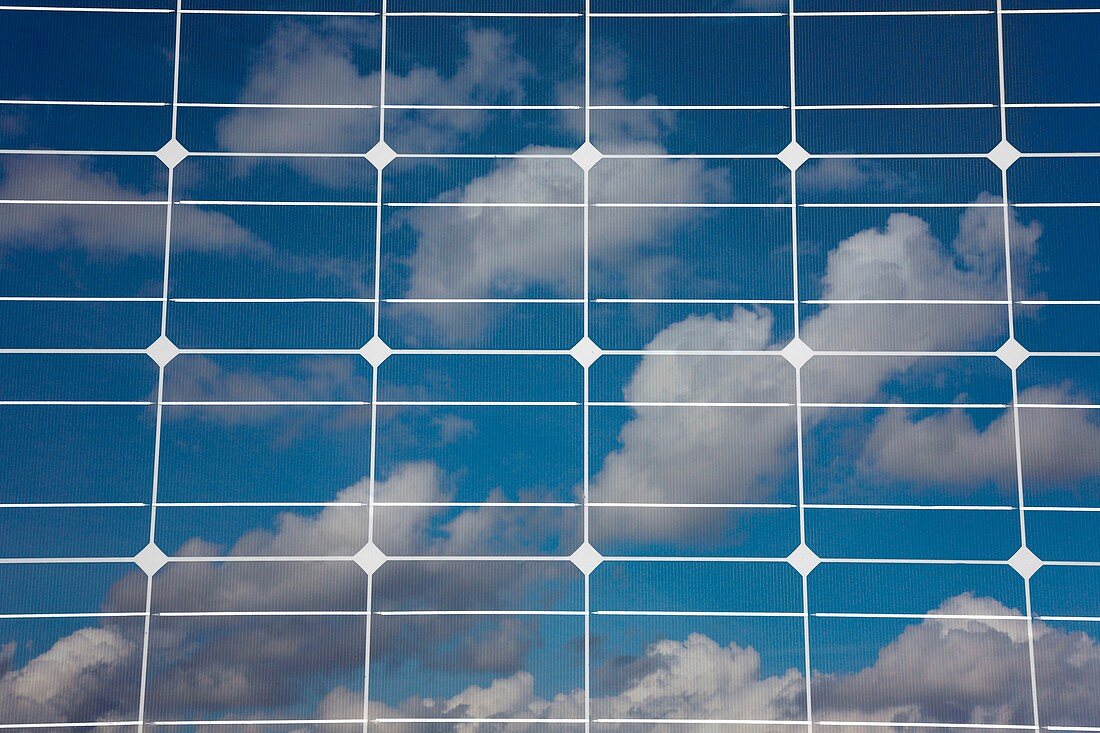 Solar panel with reflected clouds