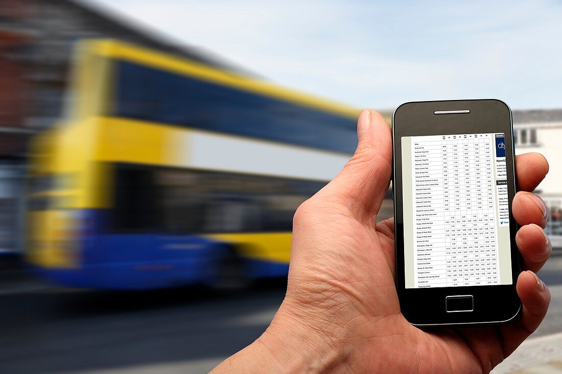 Smartphone and bus timetable