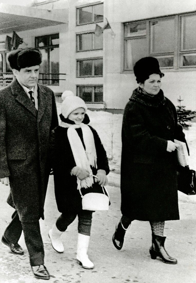 Soviet cosmonaut Vladimir Komarov with his family
