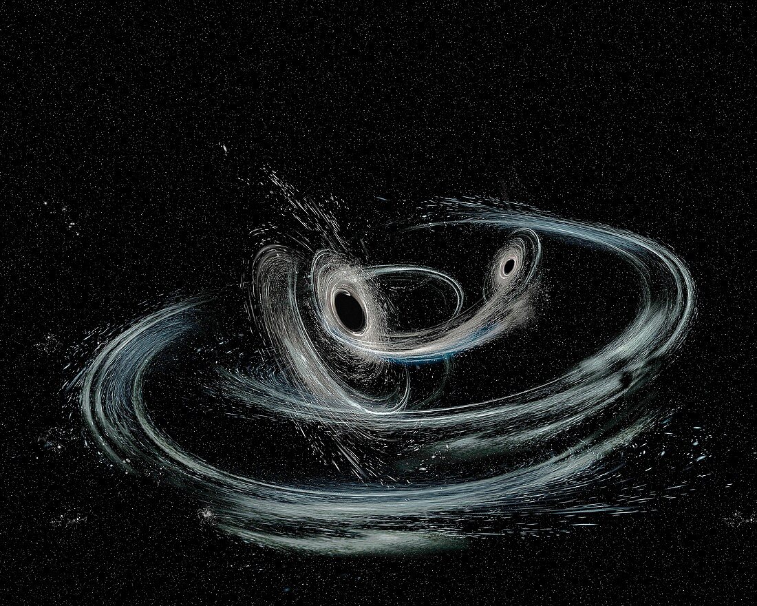 Merging black holes, illustration