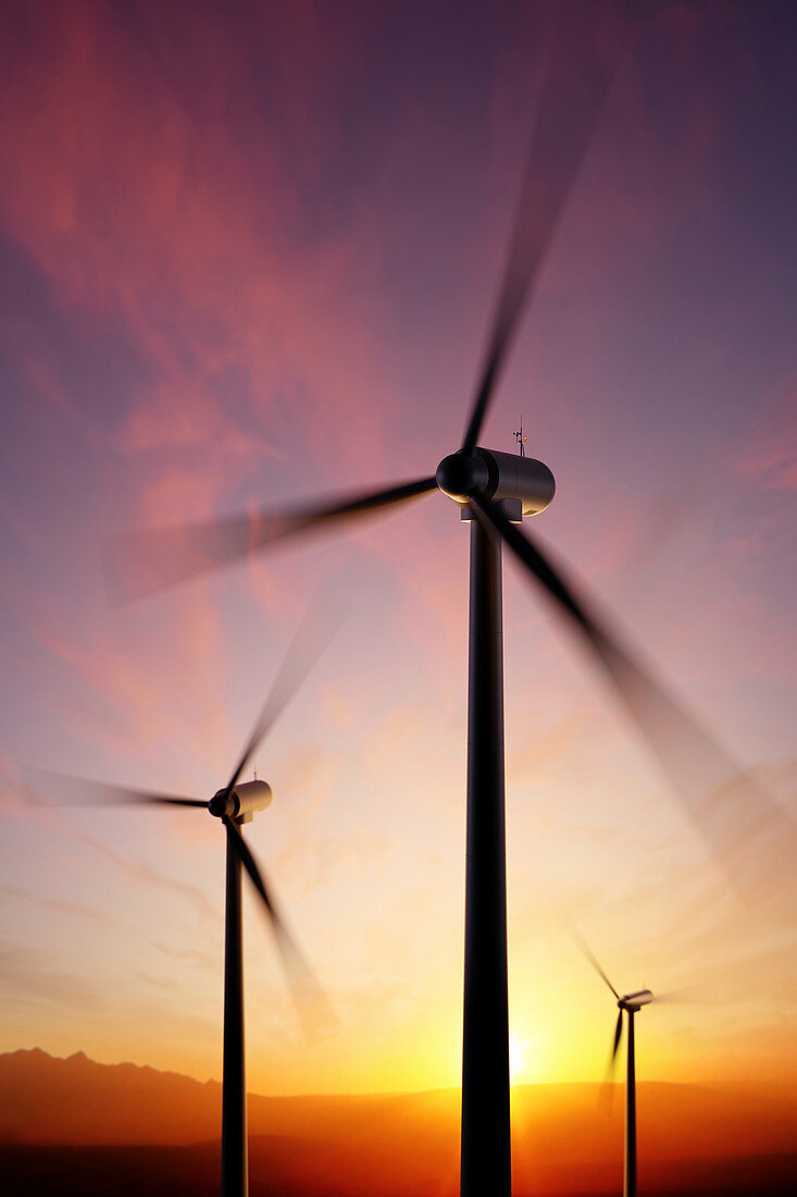 Wind turbines at sunset