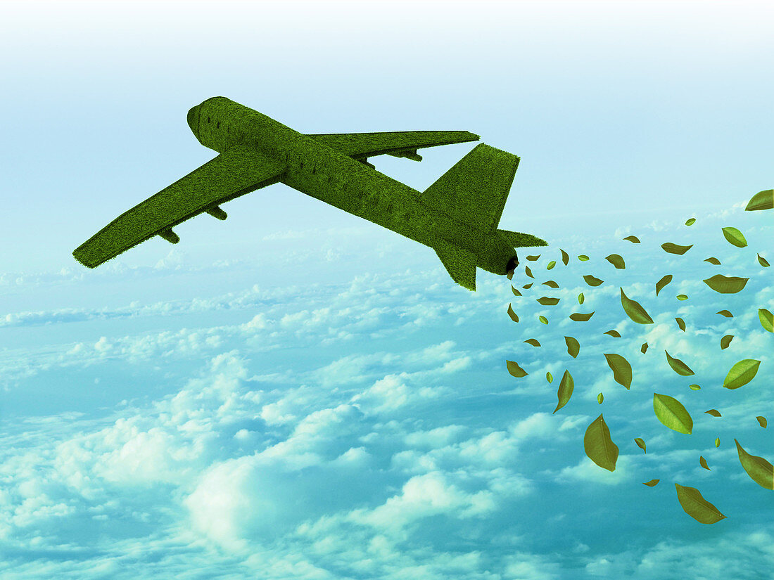 Aeroplane running on green fuel, illustration