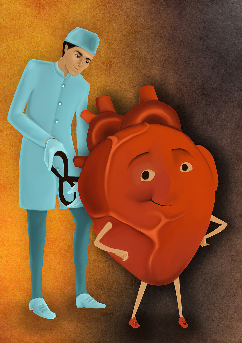 Biomedical illustration of heart treatment
