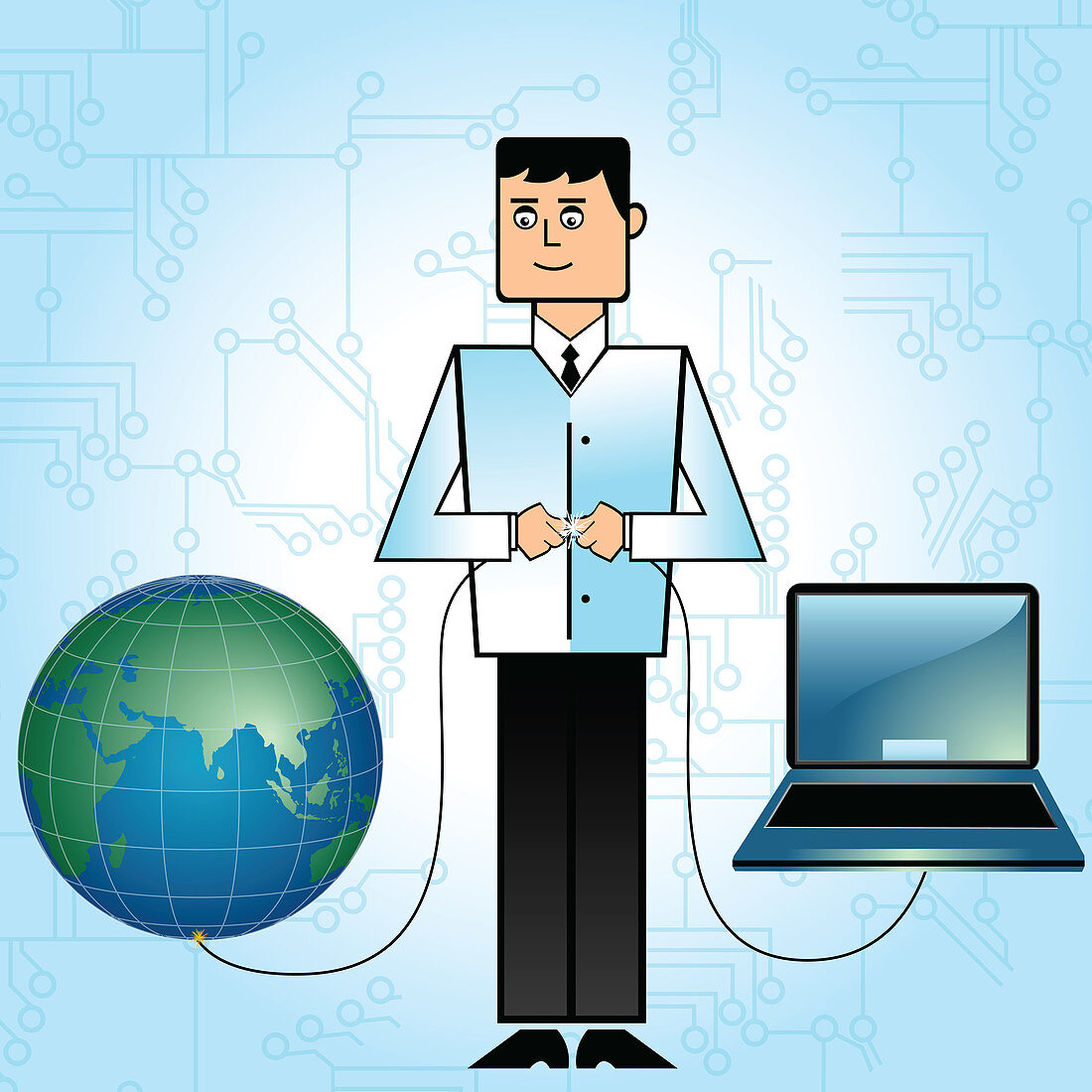Businessman connecting world with network, illustration