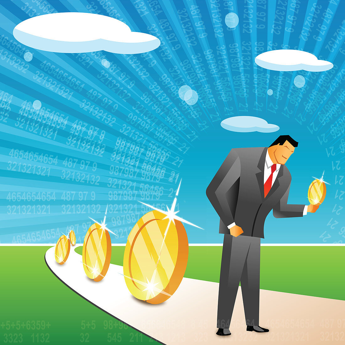 Businessman holding a coin, illustration